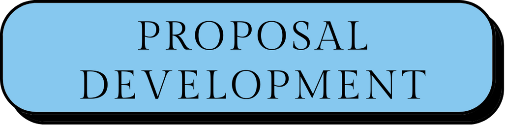 Blue slideshow slide with rounded edges displaying the text 'Proposal Development' in black uppercase letters.