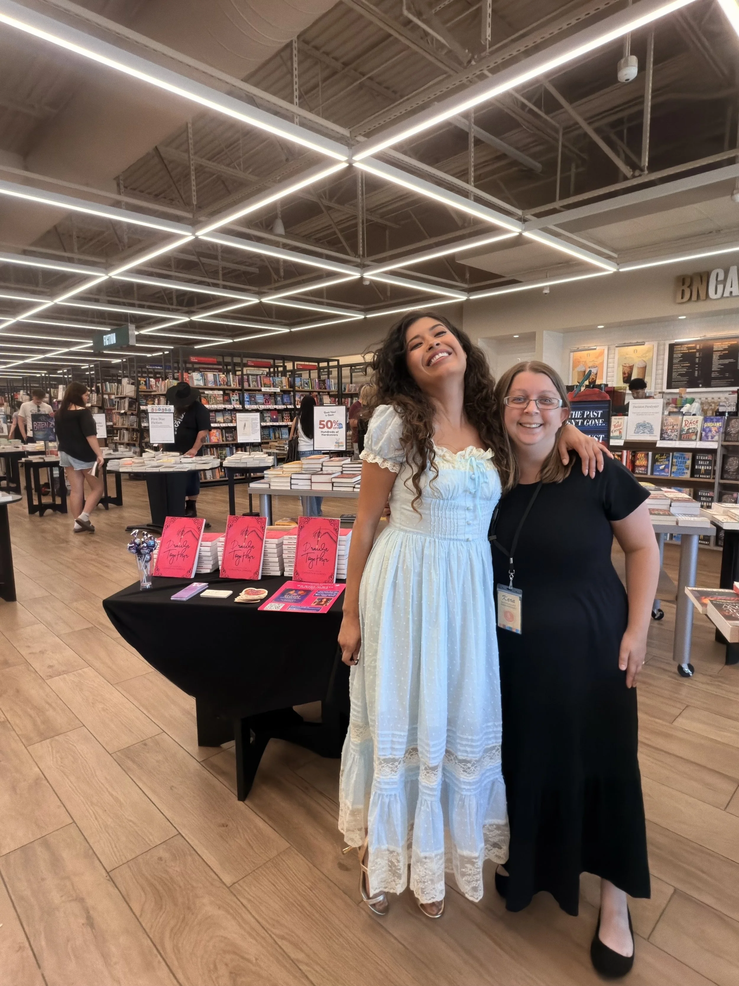 Samantha Zamora with another Barnes & Noble team member who helped make her author signing at The Veranda in Concord special.