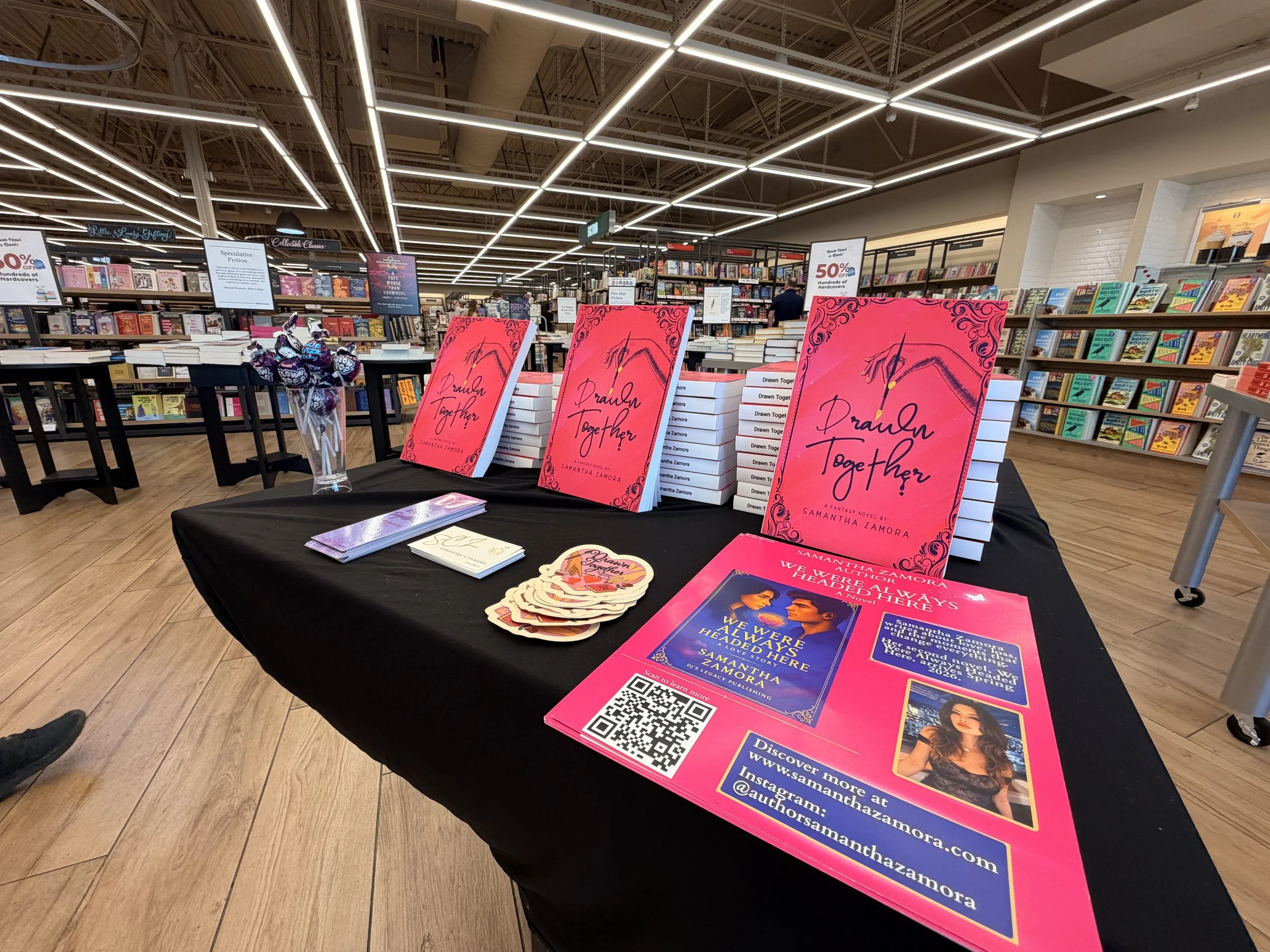Drawn Together and We Were Always Headed Here by Samantha Zamora displayed at her Barnes & Noble book signing in Concord, California.