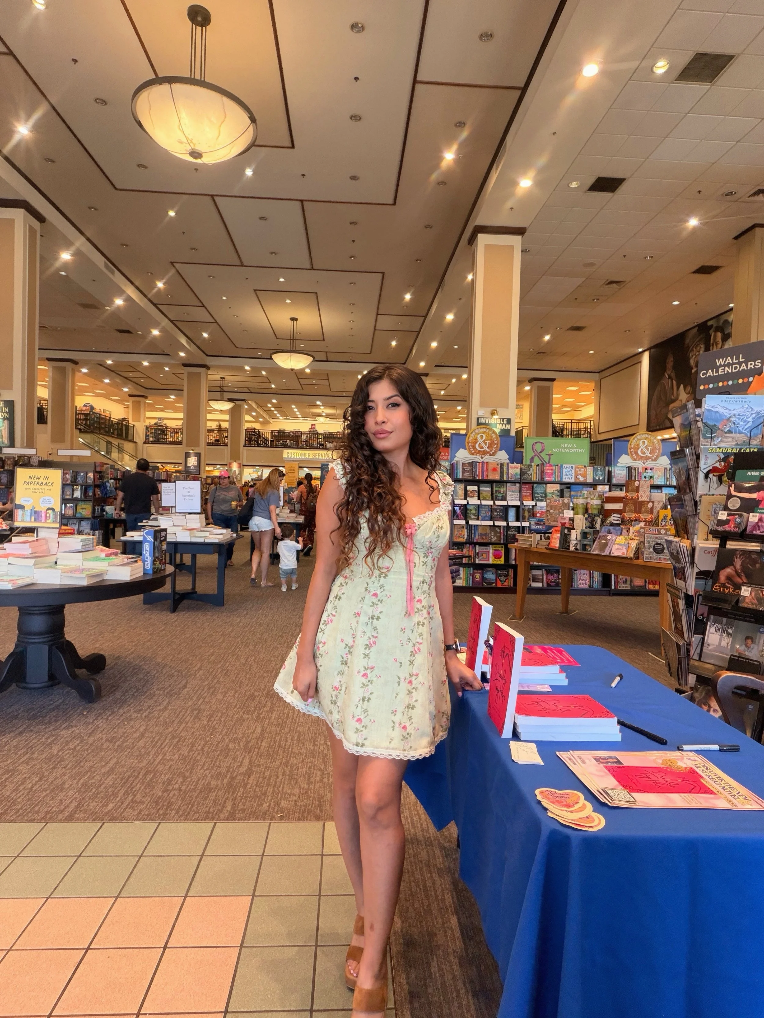 Author Samantha Zamora in her Lacemade signing-day dress at Barnes & Noble at The Promenade at Westlake.
