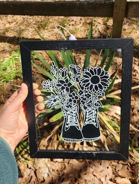 Large B&W Boots & Flowers