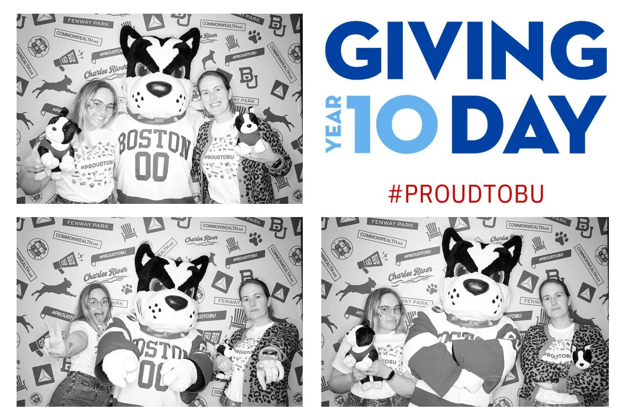 2024 photo booth handout with logo, featuring staff t-shirt (red on white shirt)