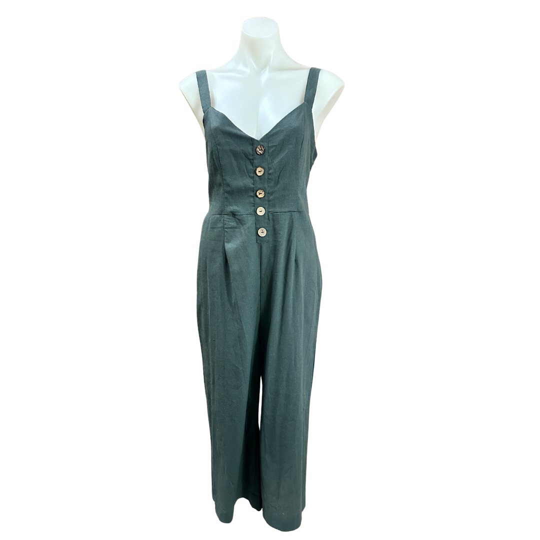 Ally - Khaki Linen Blend Jumpsuit - Size 12