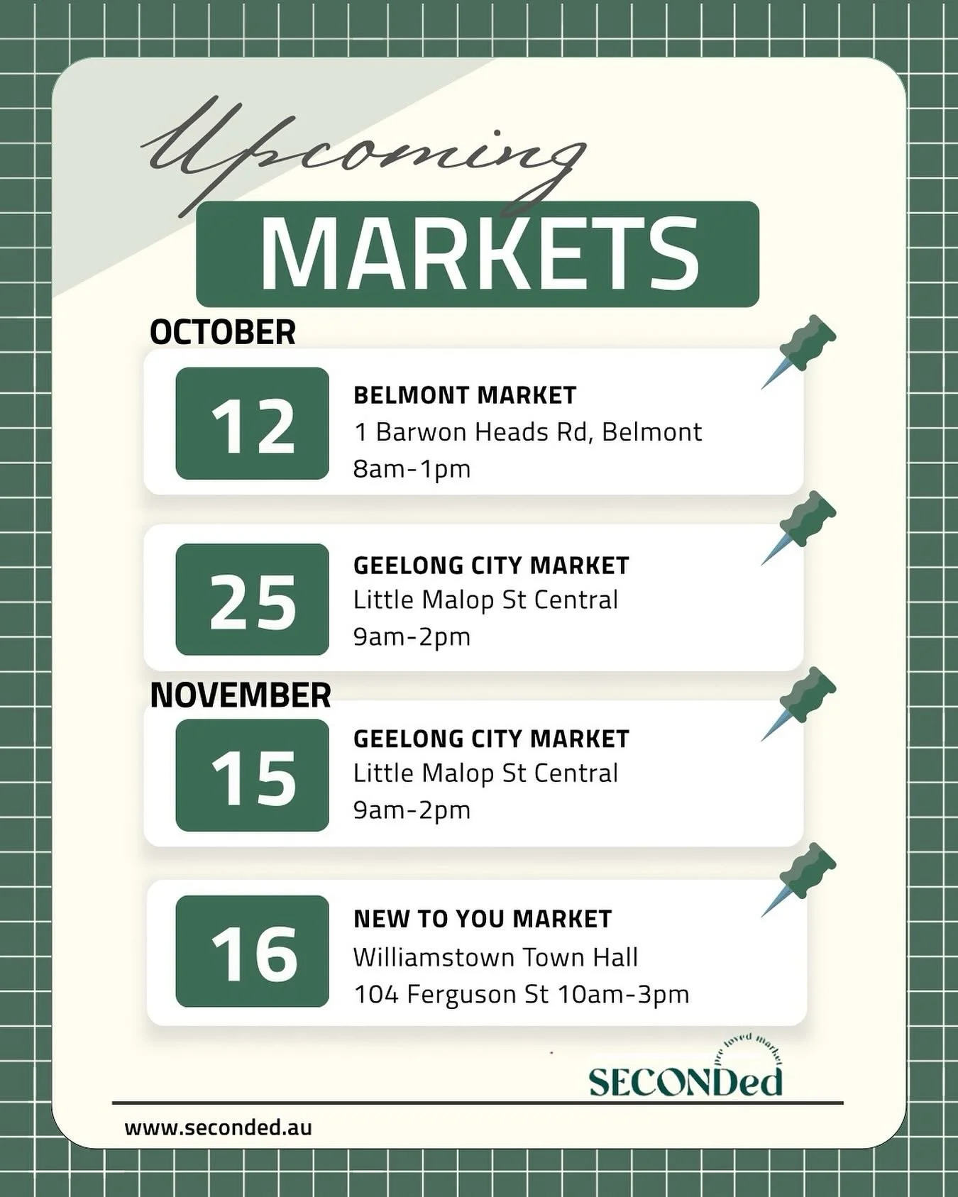 Catch us in Geelong and Williamstown during Oct/Nov! Come say hi 👋