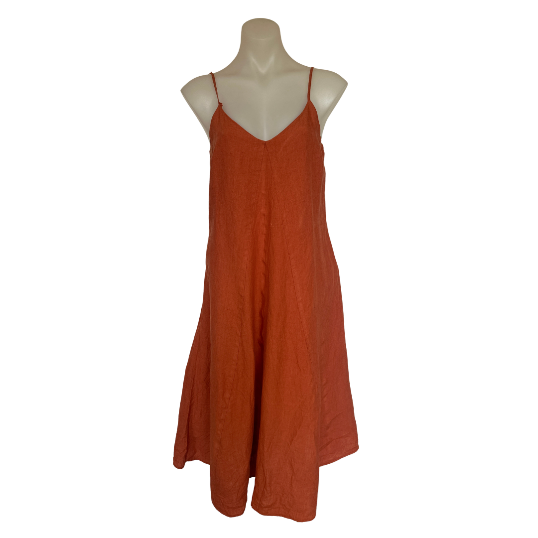 Country Road - French Linen Midi Dress (Rust) - Size 10