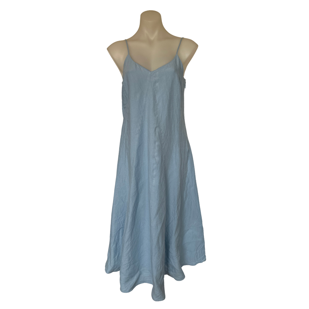 Country Road - French Linen Midi Dress (Blue) - Size 10