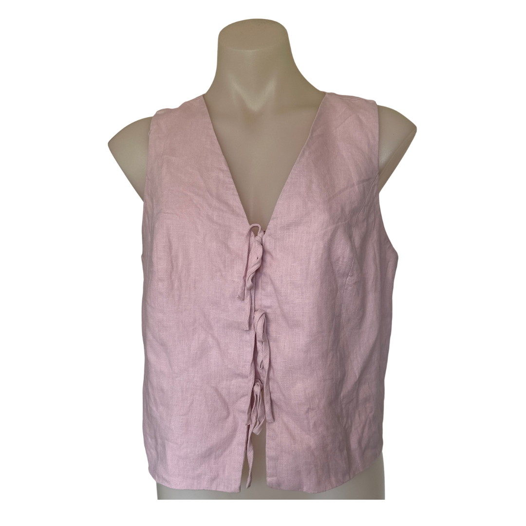 Forever New - Pink Linen Tie Top - Size 10