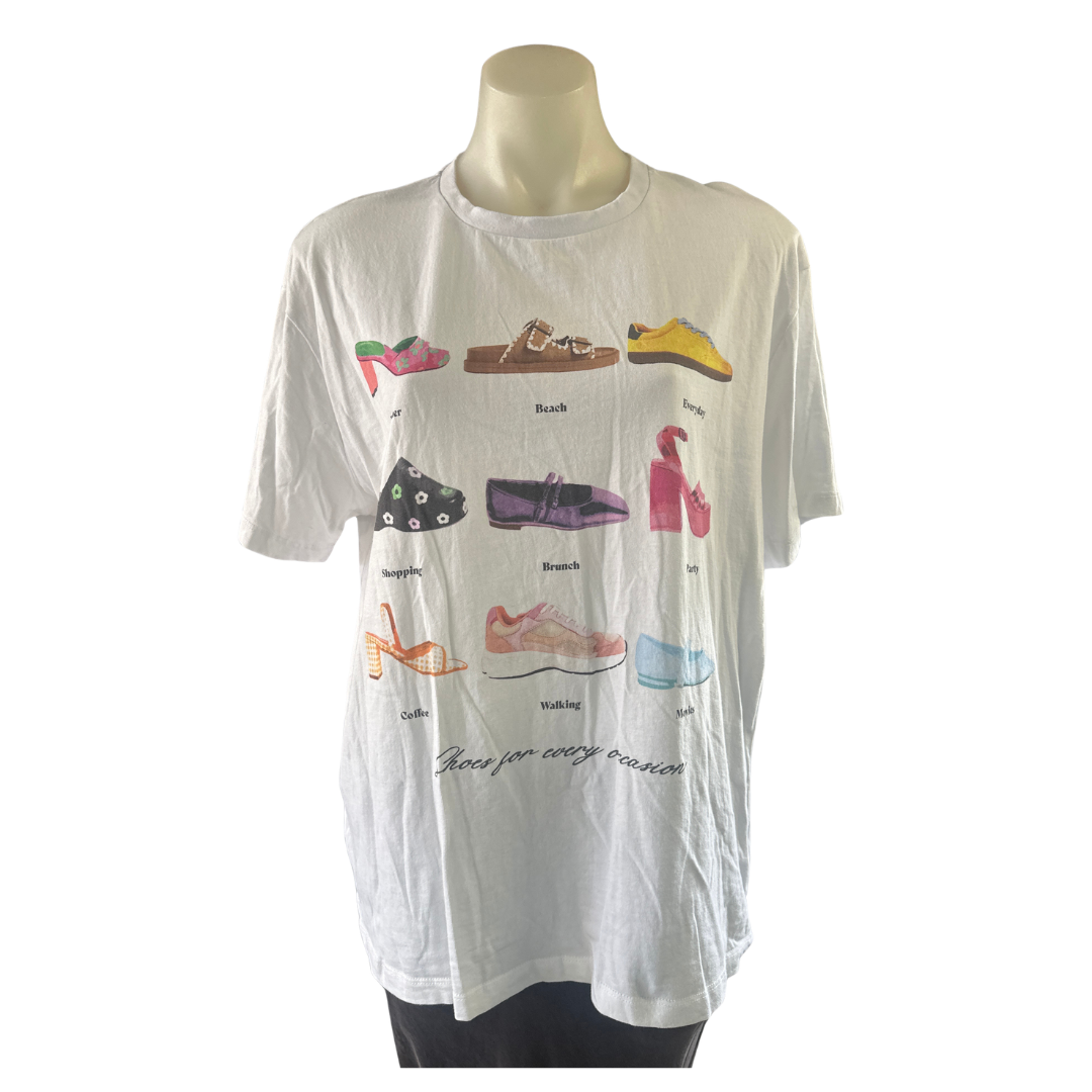 Sportsgirl - Cotton Shoes Tee - Size L (12)