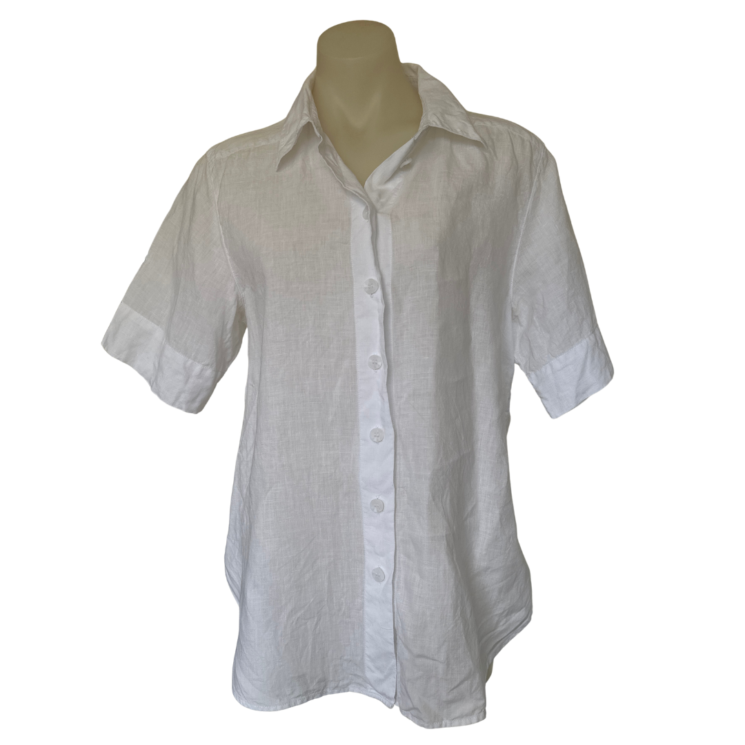 Country Road - White Linen Short Sleeve Shirt - Size 8
