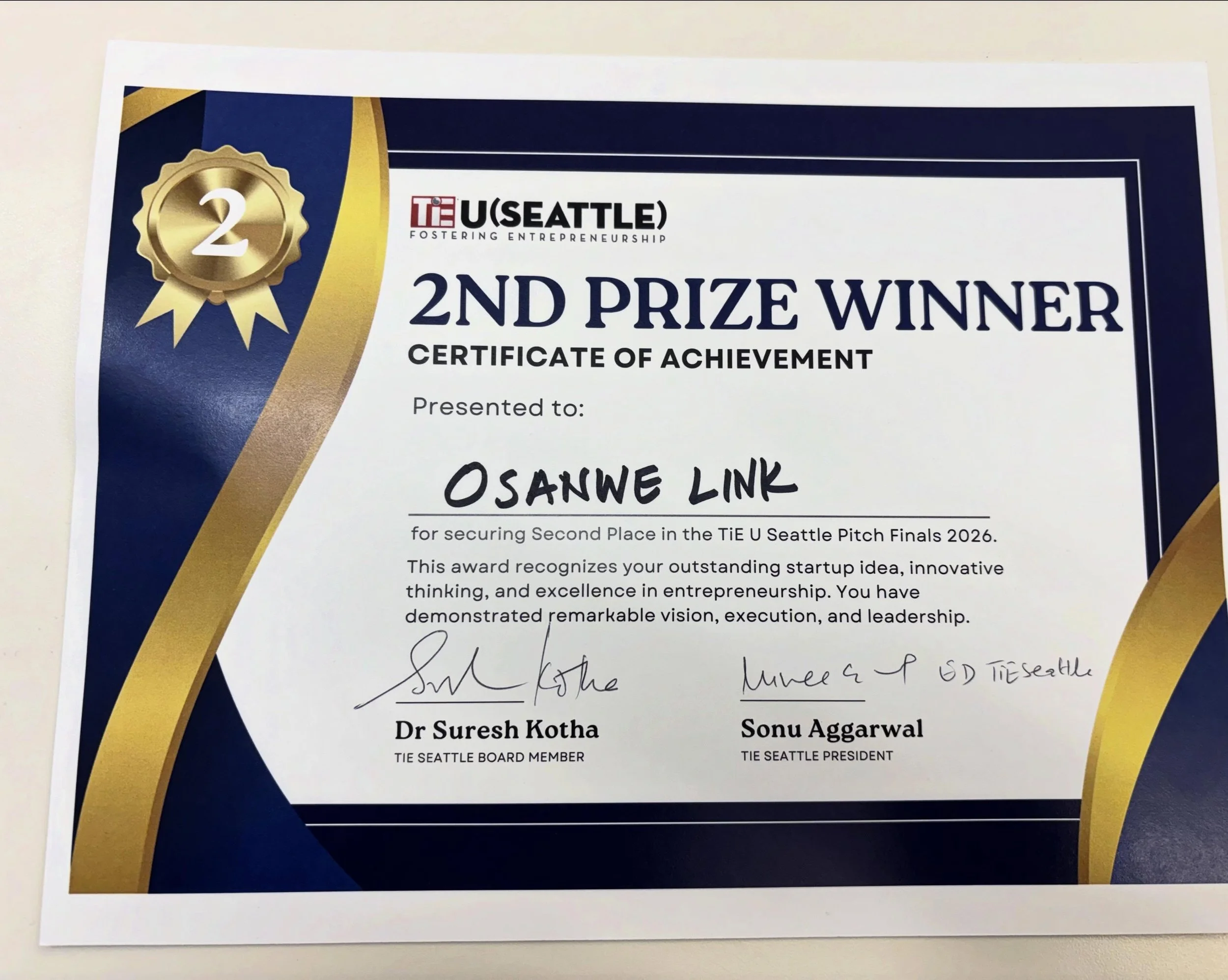 We placed 2nd overall at the @tieseattle startup competition! Out of the top 8 teams of the Dempsey Sweet 16, to place here in our first year has been nothing short of a blessing. We will be continuing this journey moving forward. To infinity and bey
