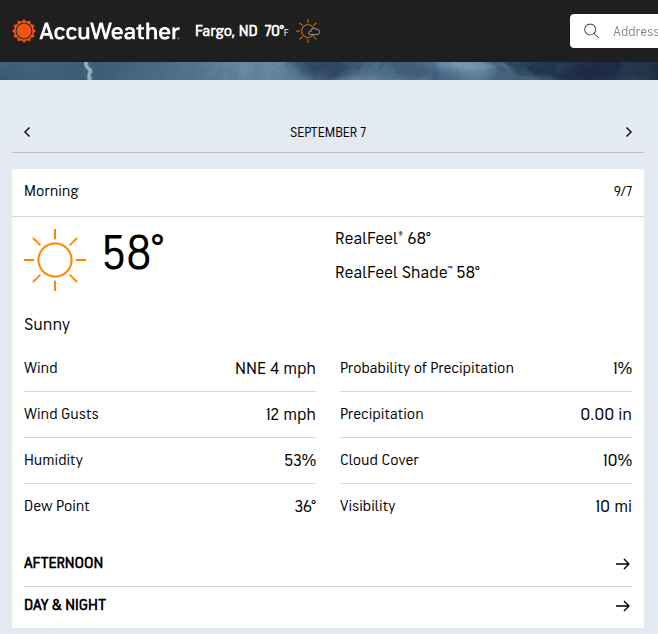 Figure 3: Weather forecast graphic for Fargo, ND on race morning