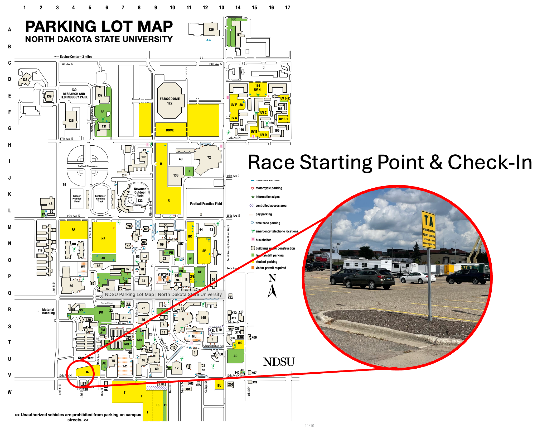 Figure 1: Race Starting Point and Race Check-In — TA Lot near NDSU Police Station