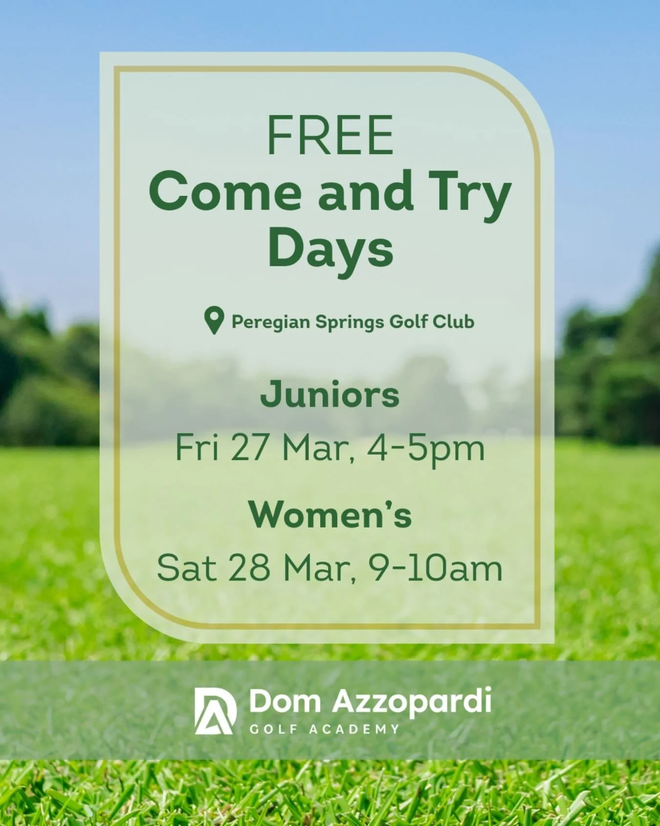 ⛳️ Curious about golf but not sure where to start?

Join us for a FREE Junior or Women&rsquo;s Come and Try Day!

✨ What&rsquo;s included:
&bull; Beginner-friendly coaching with Dom, @jkperformancecoach and @r_m_golf 
&bull; All equipment provided
&b