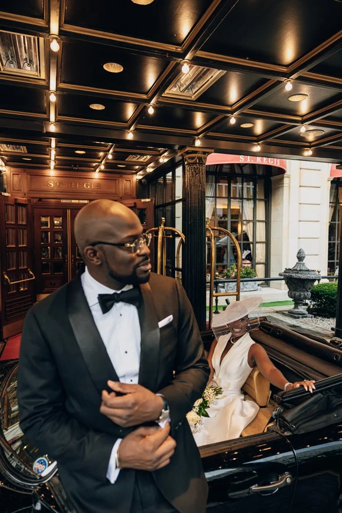 Editorial-style wedding photography of bride and groom in Washington DC at Saint Regis Hotel