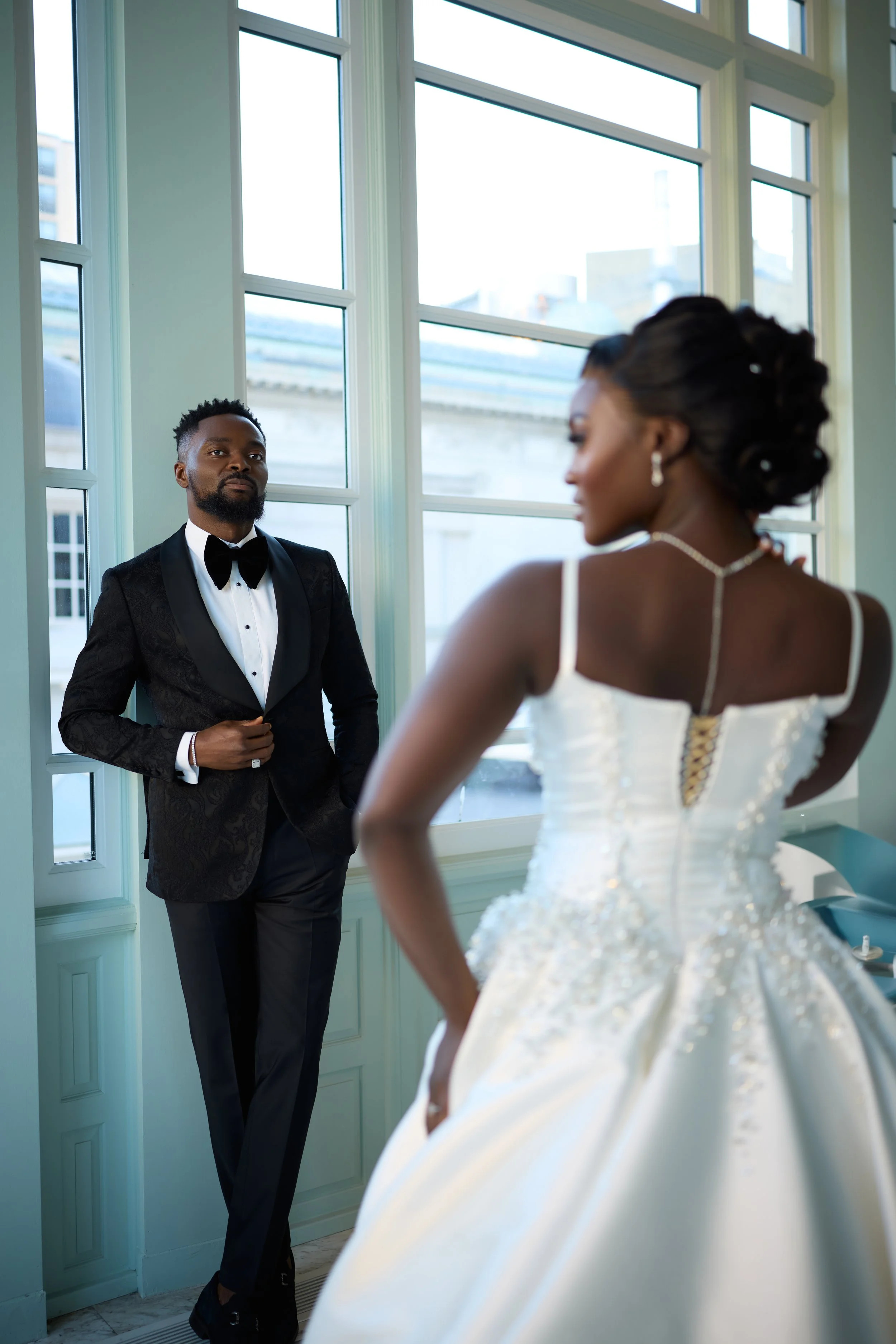 Elegant bride and groom portrait at a Washington DC wedding photographed by Dawtos Studios
