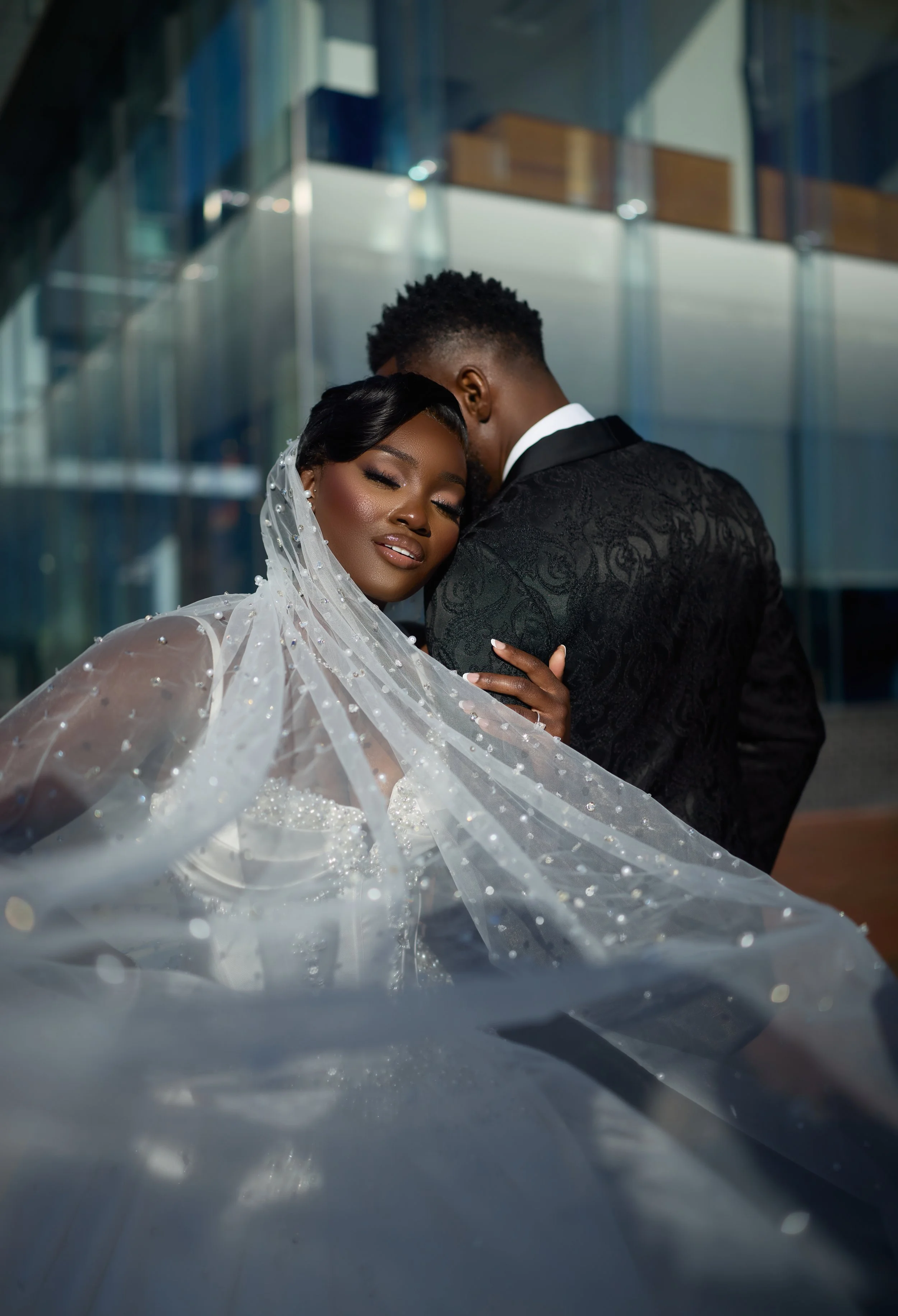 Editorial-style wedding photography of bride and groom in Washington DC 