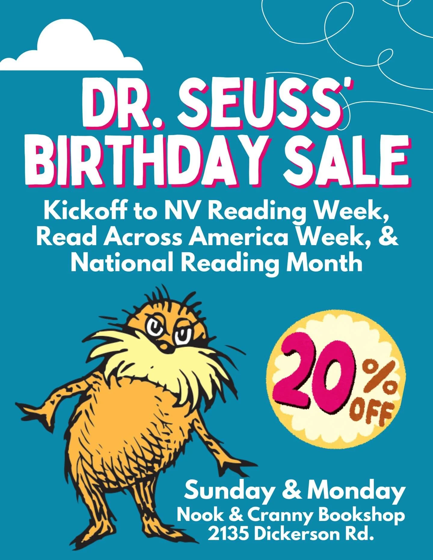 🎉 It&rsquo;s National Reading Month! Which also means this upcoming week is NV Reading Week and Read Across America Week! PLUS tomorrow is Dr. Suess&rsquo; birthday 📚💖

We are celebrating at the shop with 20% OFF EVERYTHING! Today and tomorrow onl