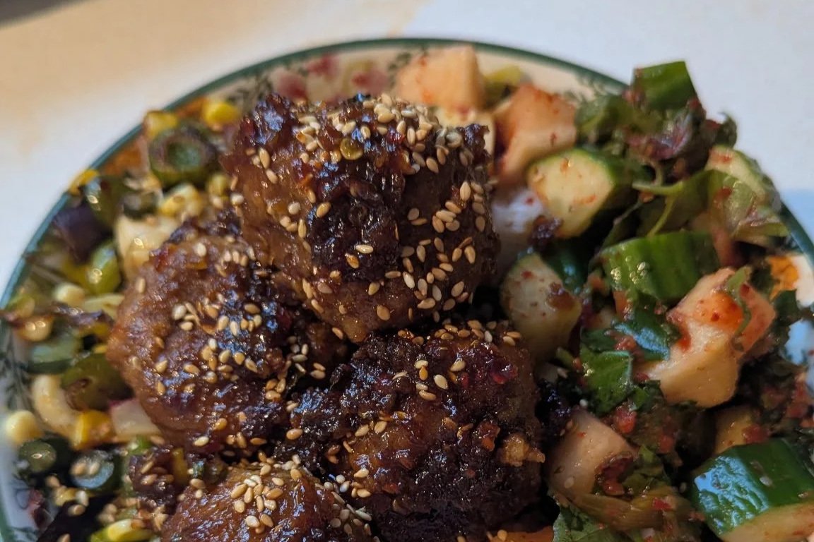 Sticky Chili Crisp Lamb Meatballs