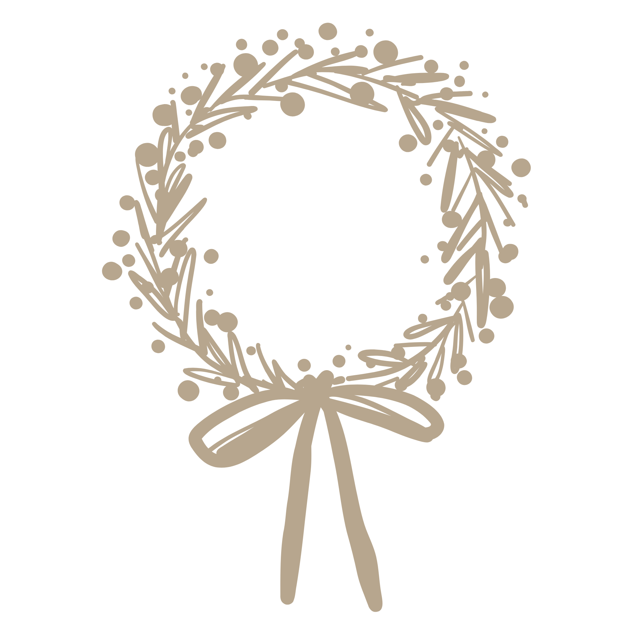Beige wreath with a bow on transparent background.