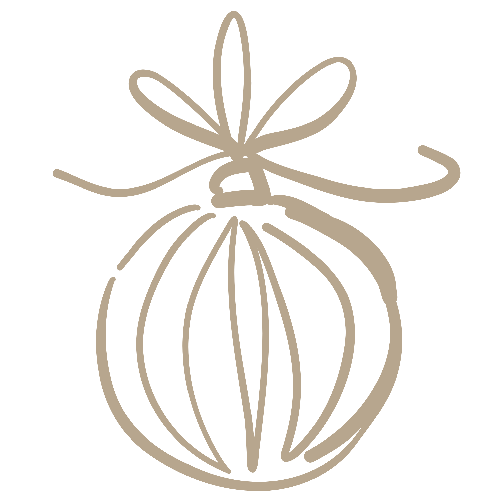 Line drawing of a ornament in beige with a bow on top on transparent background.