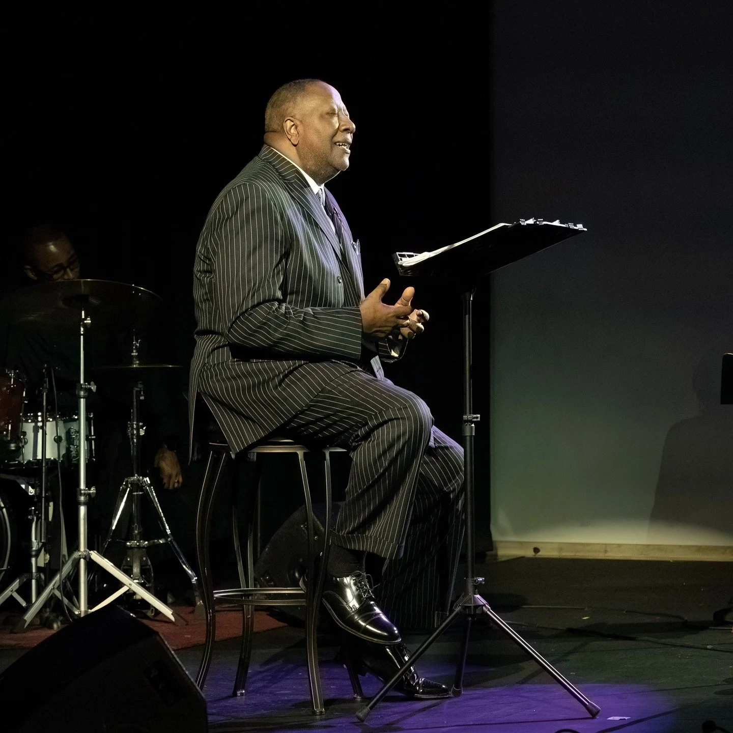 Celebrated poet and writer, Emmett Wheatfall at Alberta Abbey tonight reading Weary Blues by Langston Hughes. His performance was set to music by stellar jazz musicians, led by Christopher Brown, and featuring Darell Grant, Noah Simpson and Garrett B