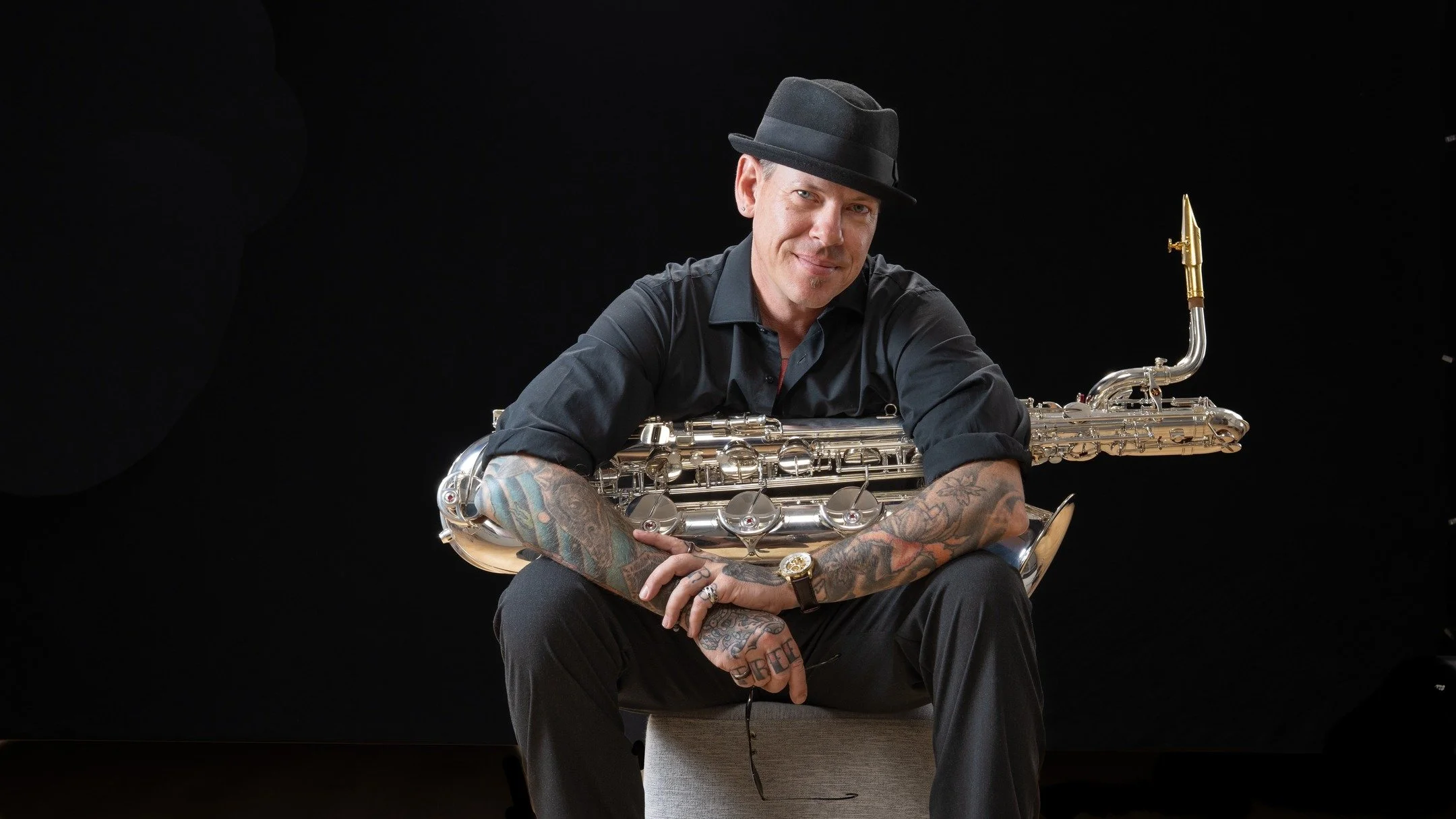 Eric Rabe was in my Becker Canyon studio today. Eric is a homegrown talent who tours and records extensively. His baritone sax is one beautiful instrument. @jeremywilsonfoundation @ericfreebird