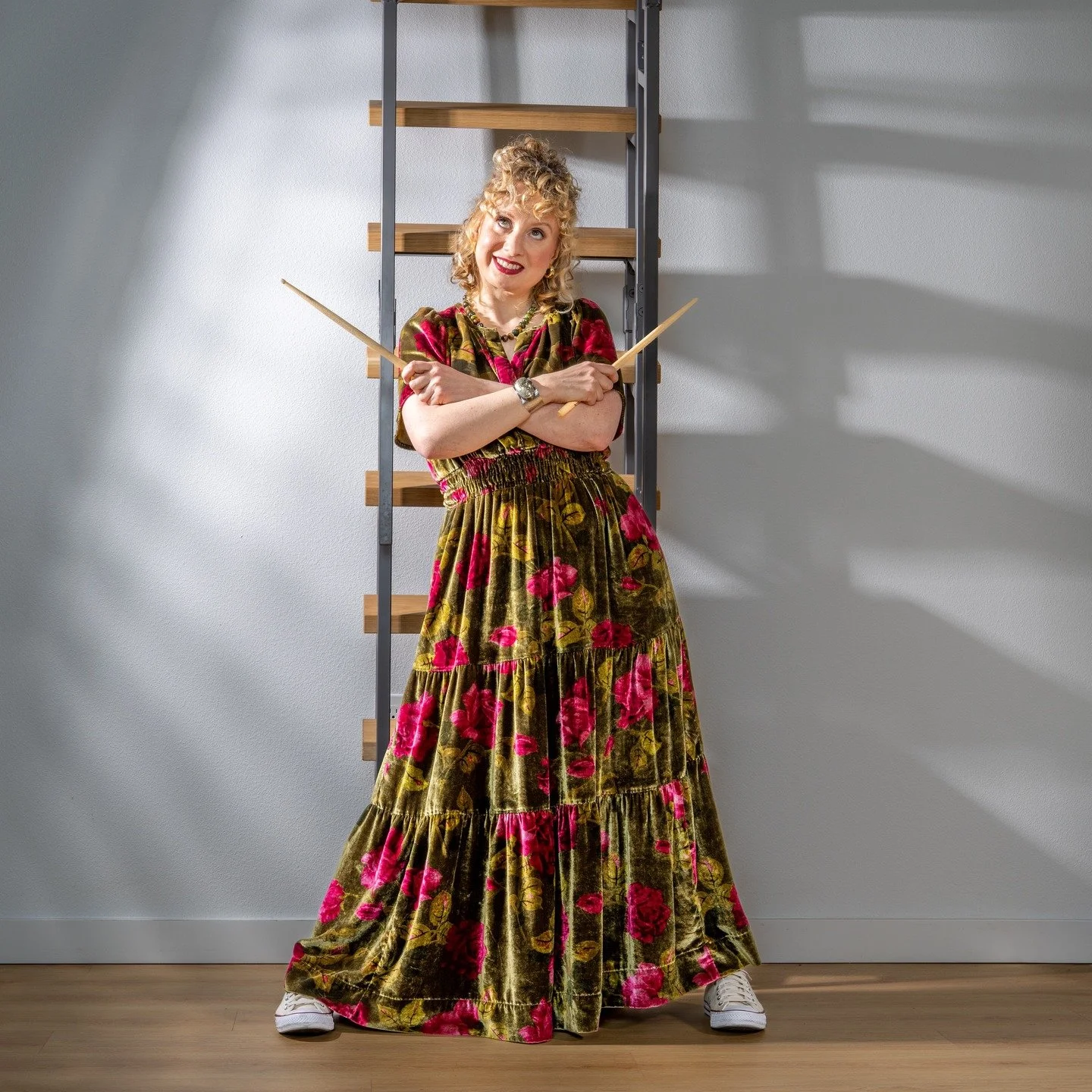 Drummer and educator, Rivkah Ross and I spent a very productive photographic afternoon in my Becker Canyon Studio today. Near the end of the session I shifted lights and took advantage of a ladder to the studio loft to create this shadow effect as Ri