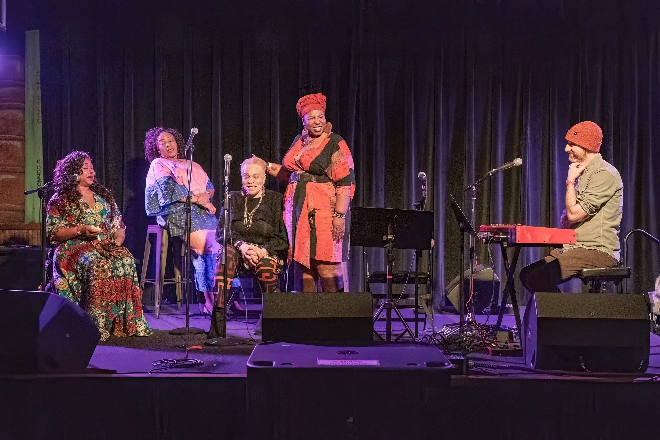 Arietta Ward leading her monthly story telling and singing residency at the Show Bar inside Revolution hall. Keeping her company last night were her sister, Nafisaria Matthews. MaryEtta Collier, LaRhonda Steele and pianist Michael Elson. They traded 