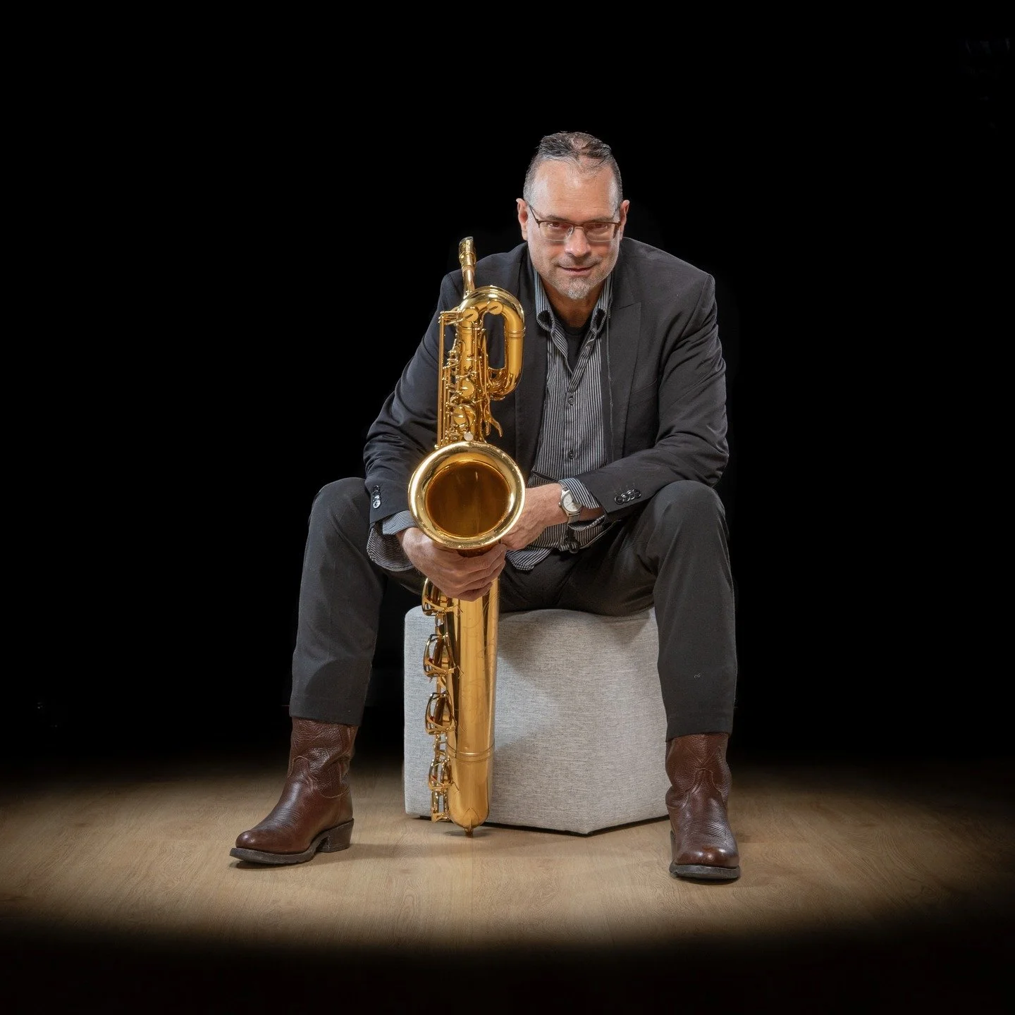 Bruce Withycombe and his beautiful baritone sax in Becker Canyon Studio today. Bruce is a prominent member of Portland's music community. Over the years he has performed at the Waterfront Blues Festival, the Next Waltz and of course with Ural Thomas 