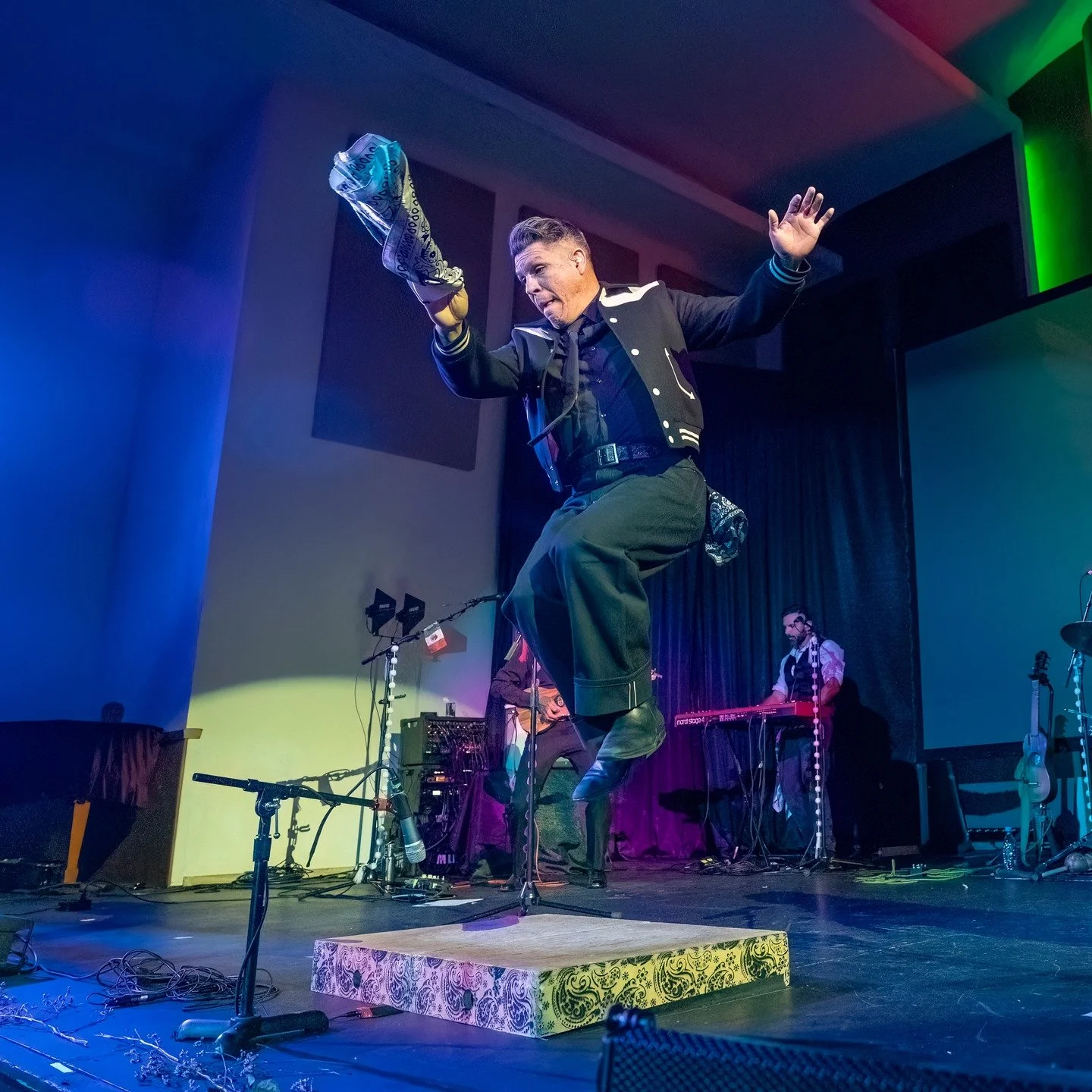 Hector Flores, leader of Las Cafeteras, on stage at Alberta Abbey. The bans was last in Portland in November. This time they brooked three days at The Abbey and filled the house with fans. Hector and is bandmates had people on their feet and dancing 
