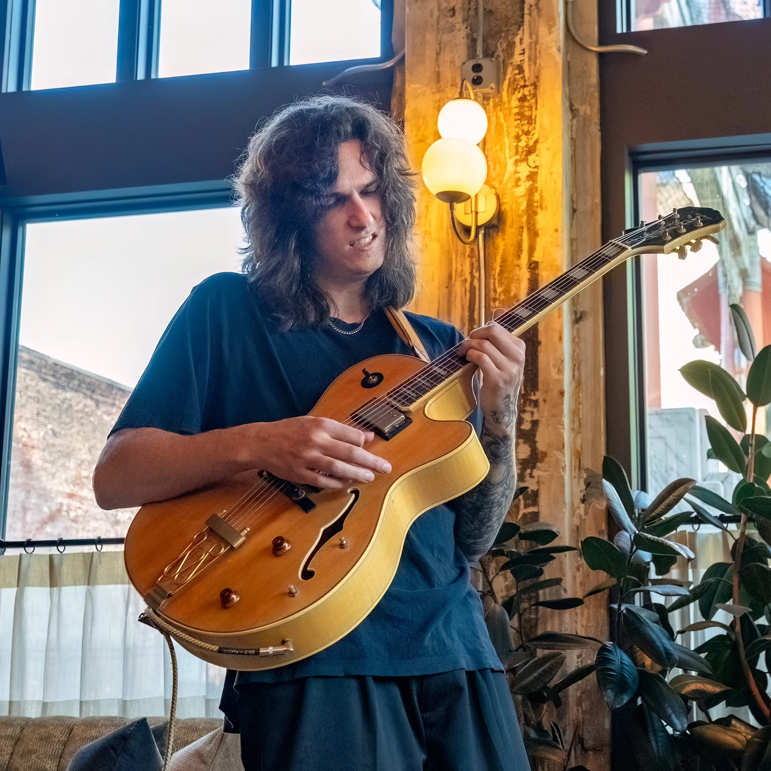 Chris Clark-Johnson leading his excellent trio at the Hoxton Hotel, PDX Jazz Friday show. Chris is best known for his for his fine jazz guitar performances but he has incredible scope, showing up around on stages around town playing rock &amp; roll, 