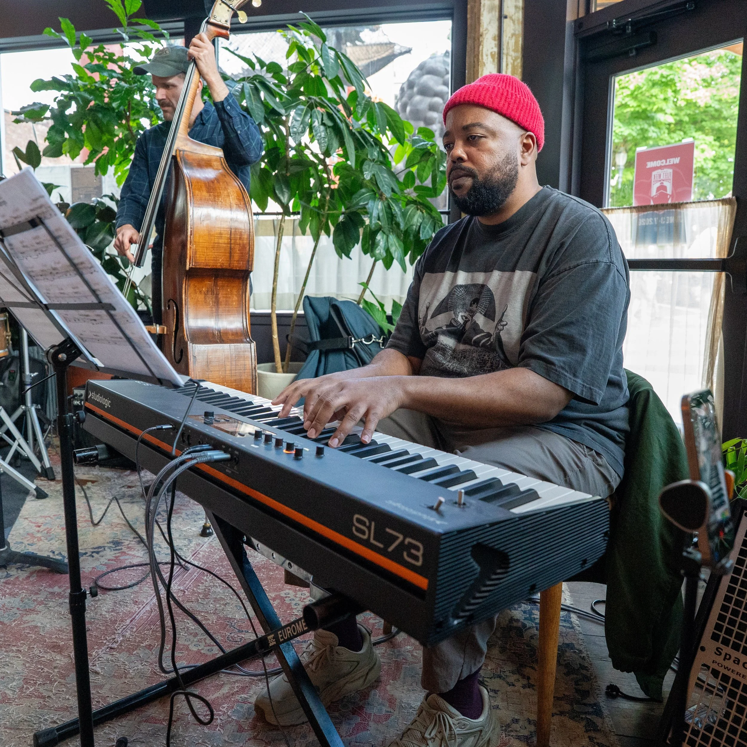 Akila Fields led his trio this evening to close out the PDX Jazz Spring season at The Hoxton Hotel. It was an excellent performance by the multi-talented Akila, whose other endeavors include photography, film-making and touring with Shy Girls. His ba