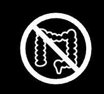 Icon of a large intestine crossed out, indicating a lack of colon (i.e. an ileostomy).