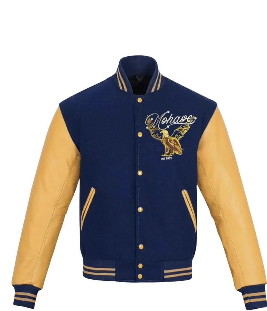 Men's Varsity Leather Jacket - Navy & Gold