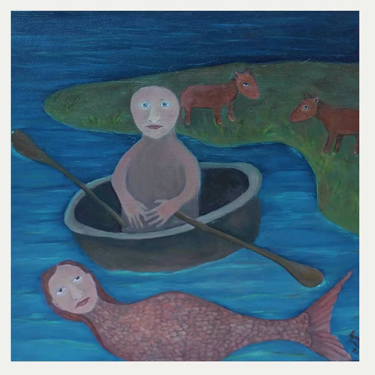 'The man and the mermaid ' 
2025 
Oil on canvas 
50cm x 50cm 

On display at Bricklane Gallery until the 14th! 

❤️

#art #melbourneartcommunity
#contemporaryart #contemporarypainting #localart #australinaetcommunity #supportartists #supportmelbourne