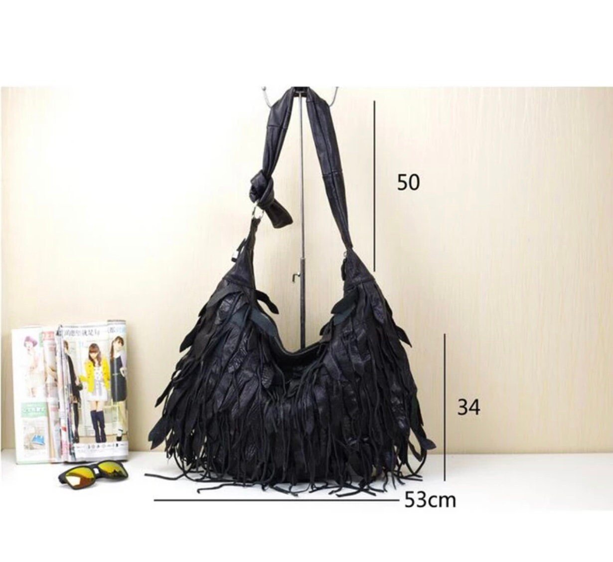 Black Leather Fringe Purse