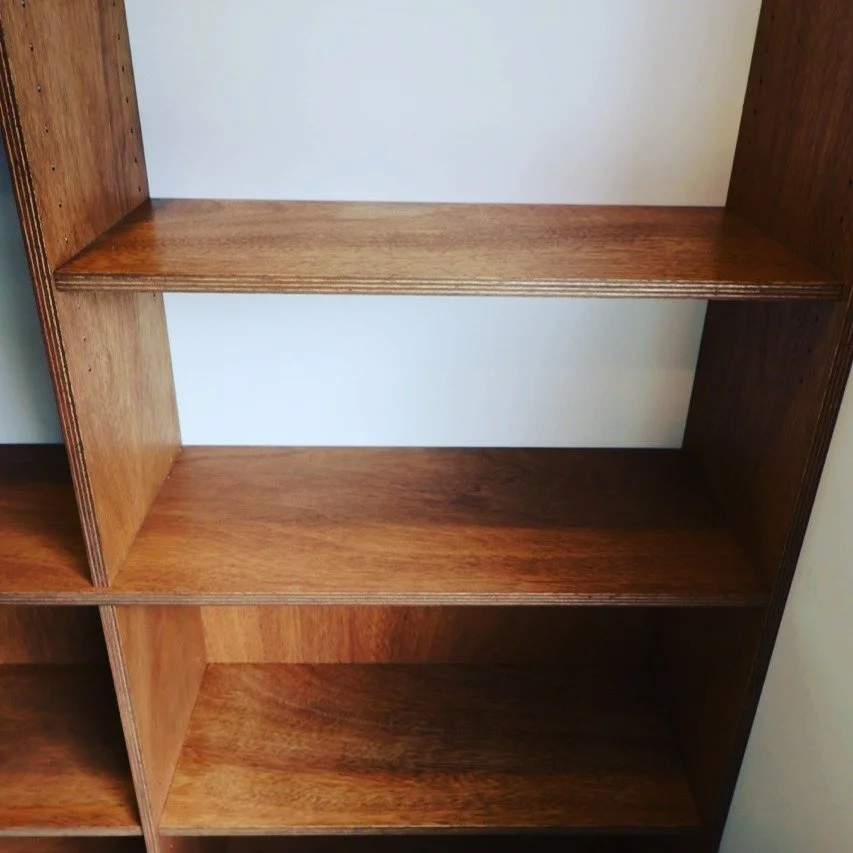 Custom shelving - to the mm, this set in @plymasters_nz meranti, assembled in place with @lamello_community connectors - looking forward to seeing @8wgremlin load them up with books and lego #nzmade #customjoinery #wellington #nzdecor #homestorage