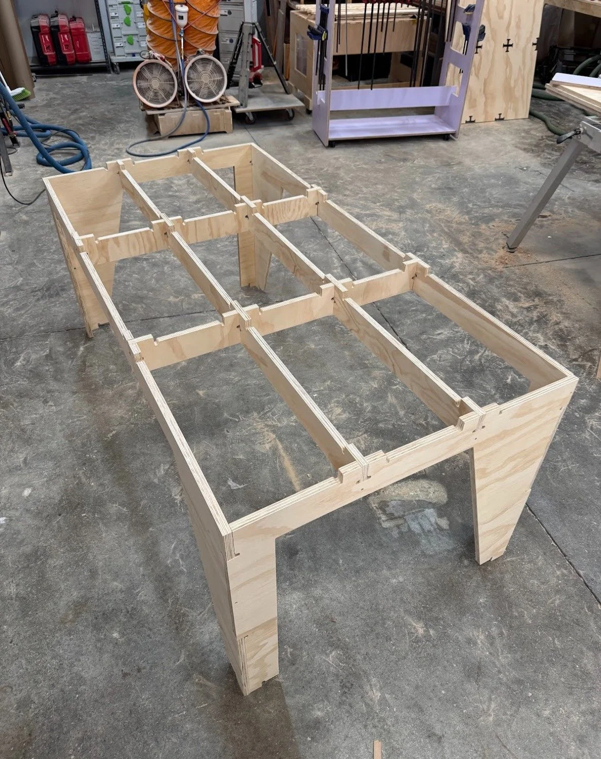 New workbench day - our favorite table design is the @atfab One to Several table looking magnificent in @plymasters_nz Radiata. We can resize these to the mm and add wheels for the best flexibility in the workshop. #cncfurniture #nzmade #nzfurniture 