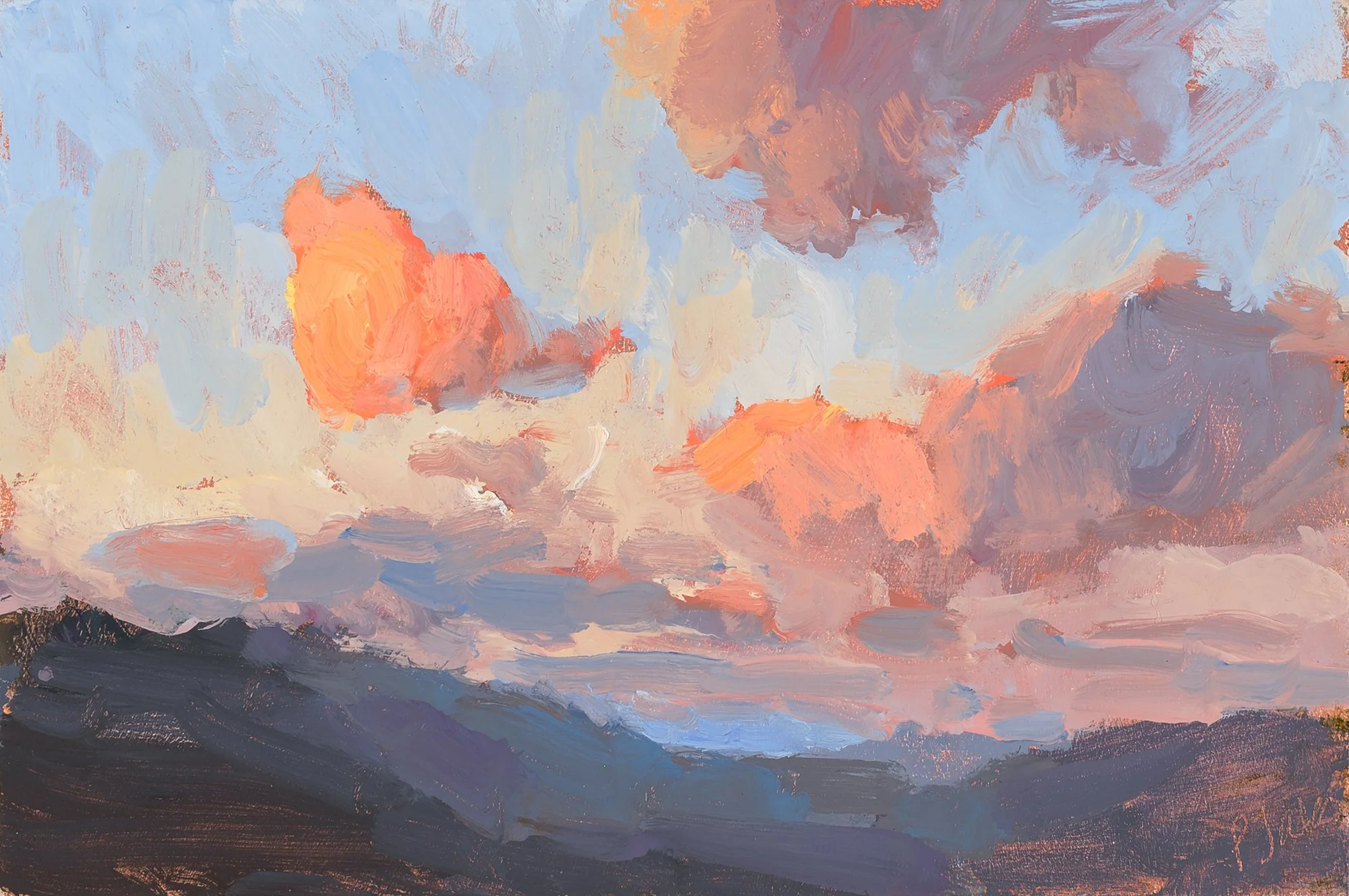 West Moonah Sunset 2. Oil on wood.