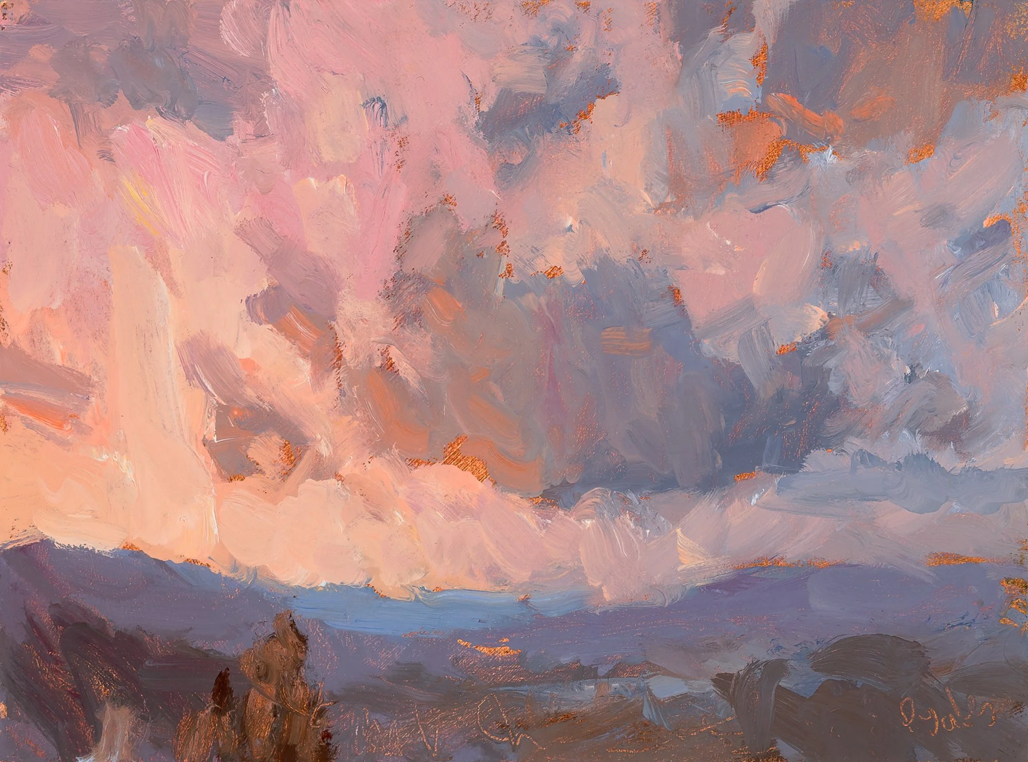 West Moonah Sunset. 15.5 x 20.5. Oil on wood. 