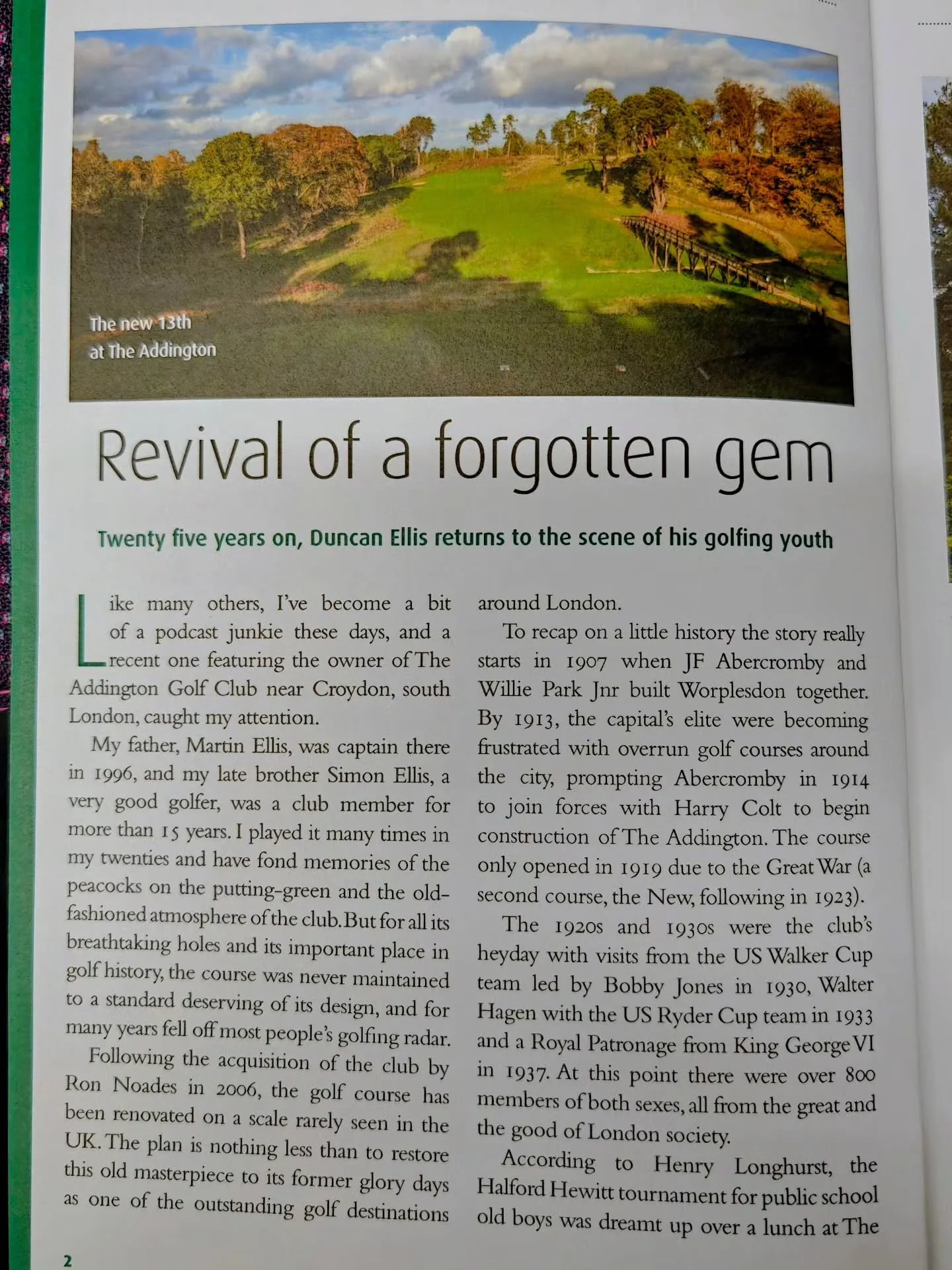 Many thanks to Duncan Ellis and editor Tim Dickson for the article on The Addington in this month's edition of Golf Quarterly - Henry Longhurst, Willie Whitelaw, Ronnie Corbett et al.