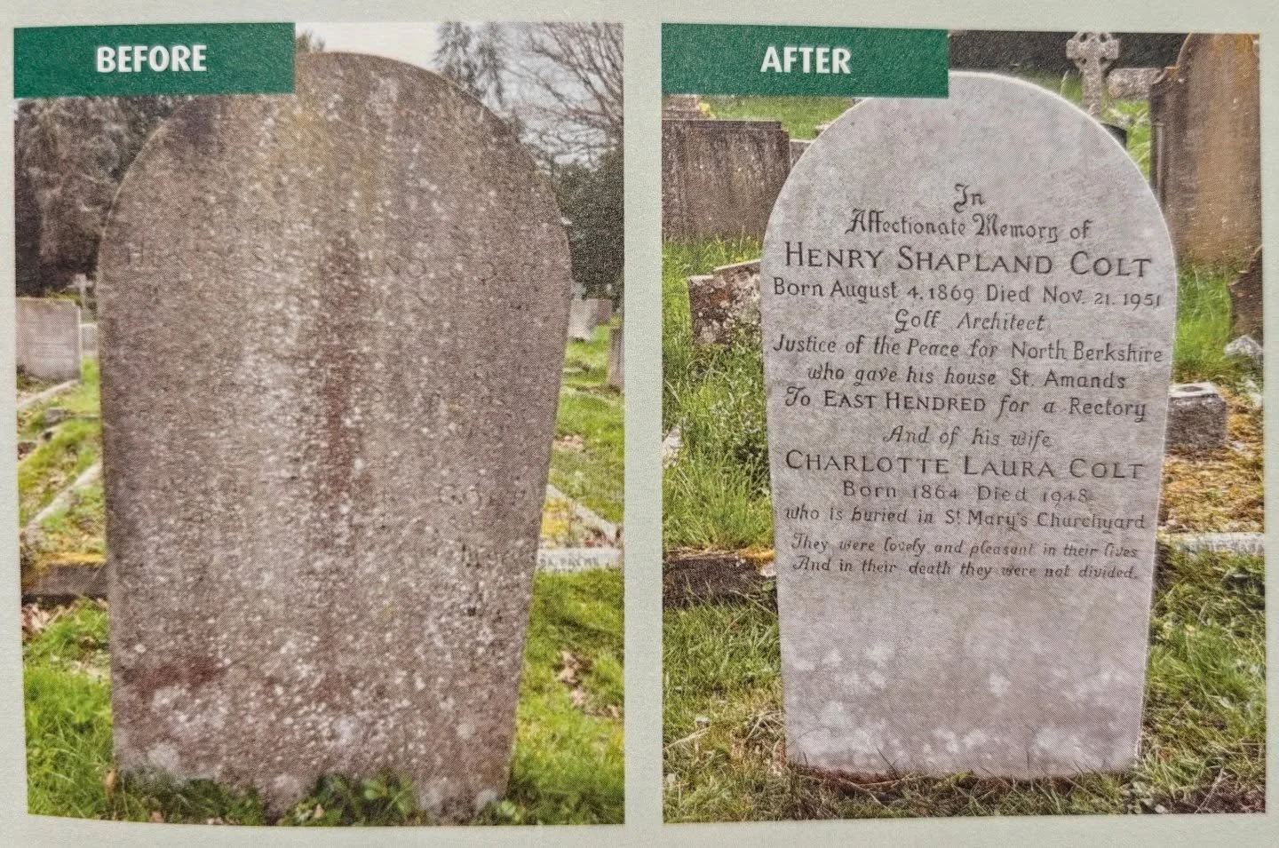 An alternative and delightful version of #afterisalwaysbetter from the new edition of Golf Quarterly. Harry and Charlotte Colt's recently restored tombstone. Bravo to John Bolsover for making this happen.
