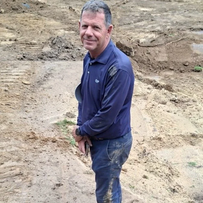 The glamourous side of course architecture.

One minute you are marking out a new bunker, the next you fall in head first.

Frank's slight mishap today...
