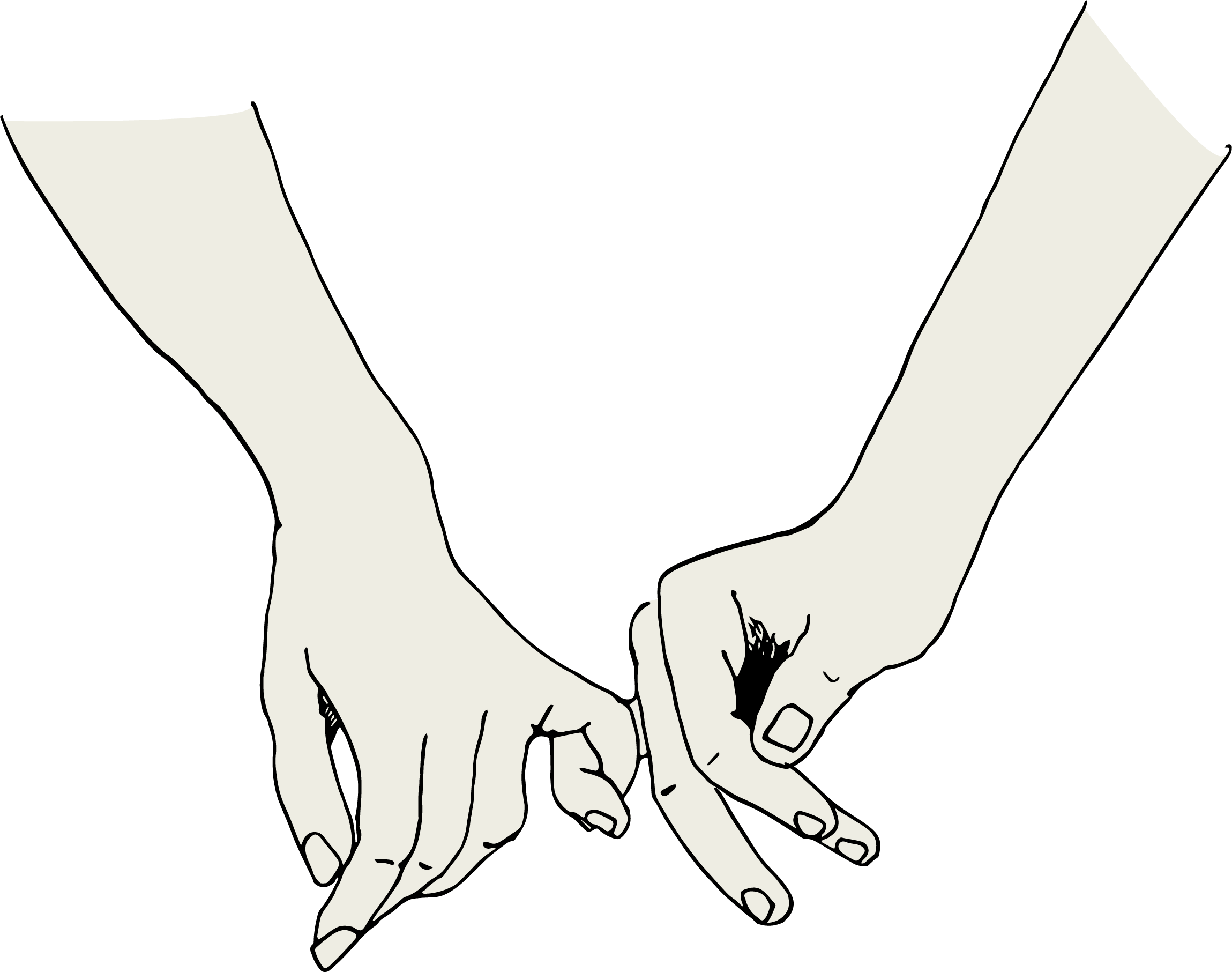 Black and white illustration of two hands gently holding each other.