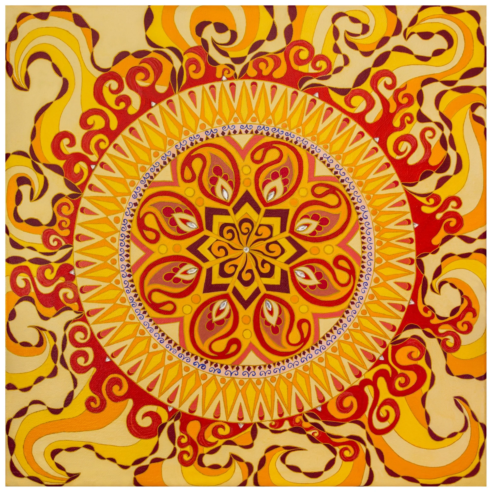 Acrylic design on canvas: sun