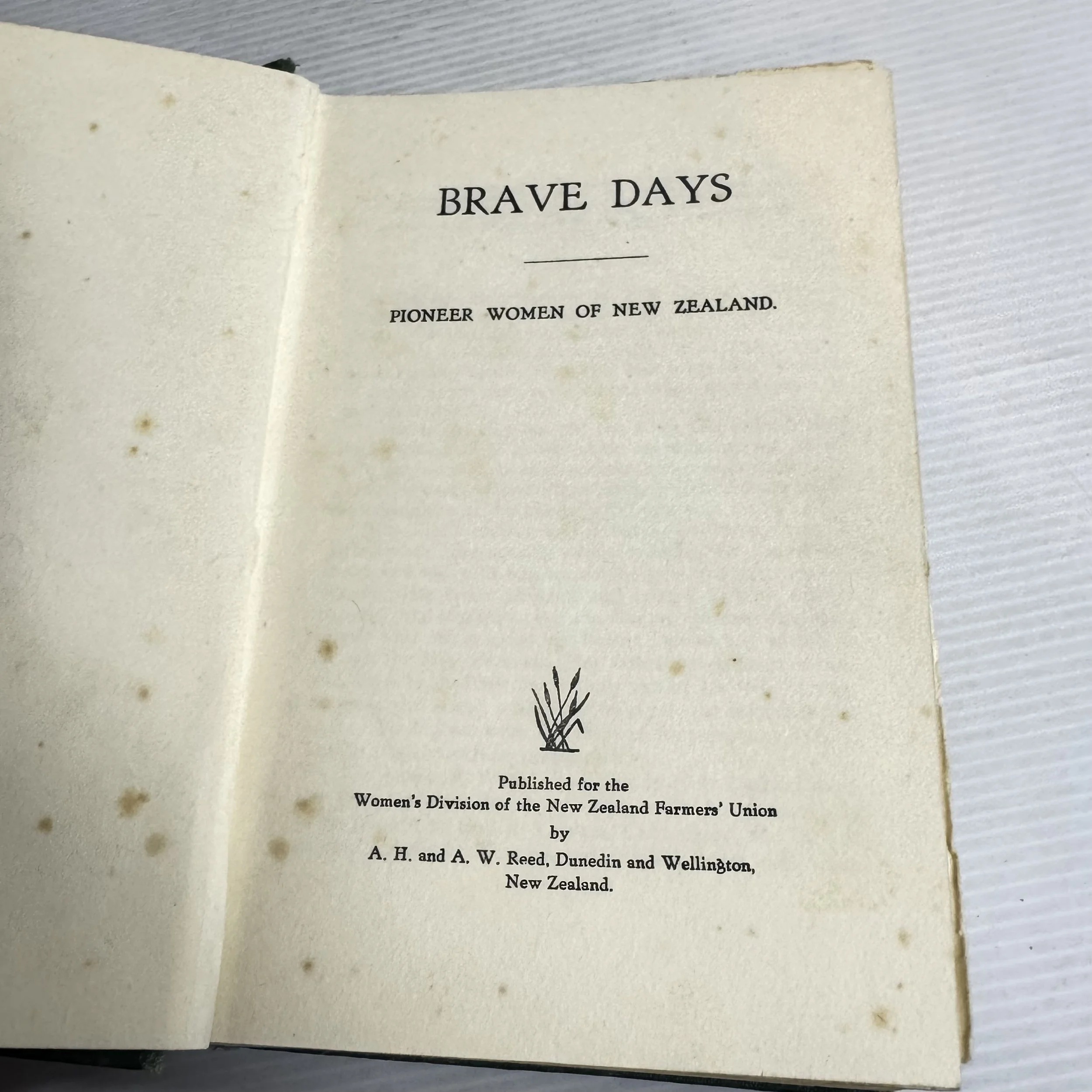 Brave Days : Pioneer Women of New Zealand - Published for the Women's Division of the New Zealand Farmers' Union (1939)