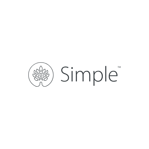A black logo with a minimalist tree graphic and the word 'Simple' written next to it.