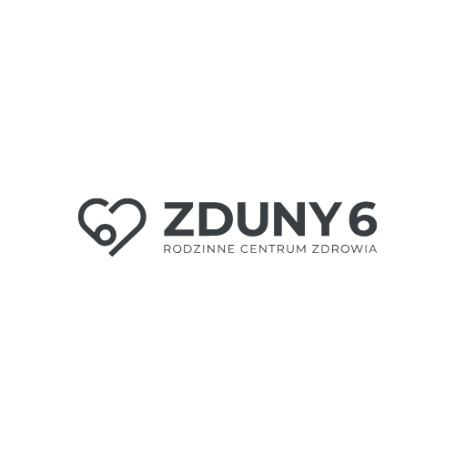 Logo with a heart shape and the text 'ZDUNY 6' and 'RODZINNE CENTRUM ZDROWIA' underneath.