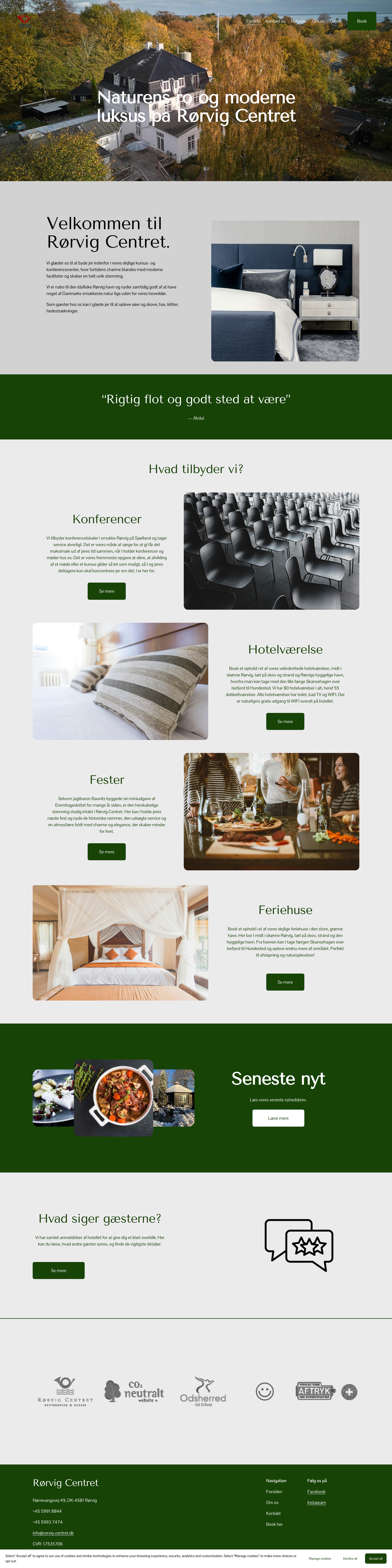 Webpage design for Rørvig Centre featuring nature and luxury
