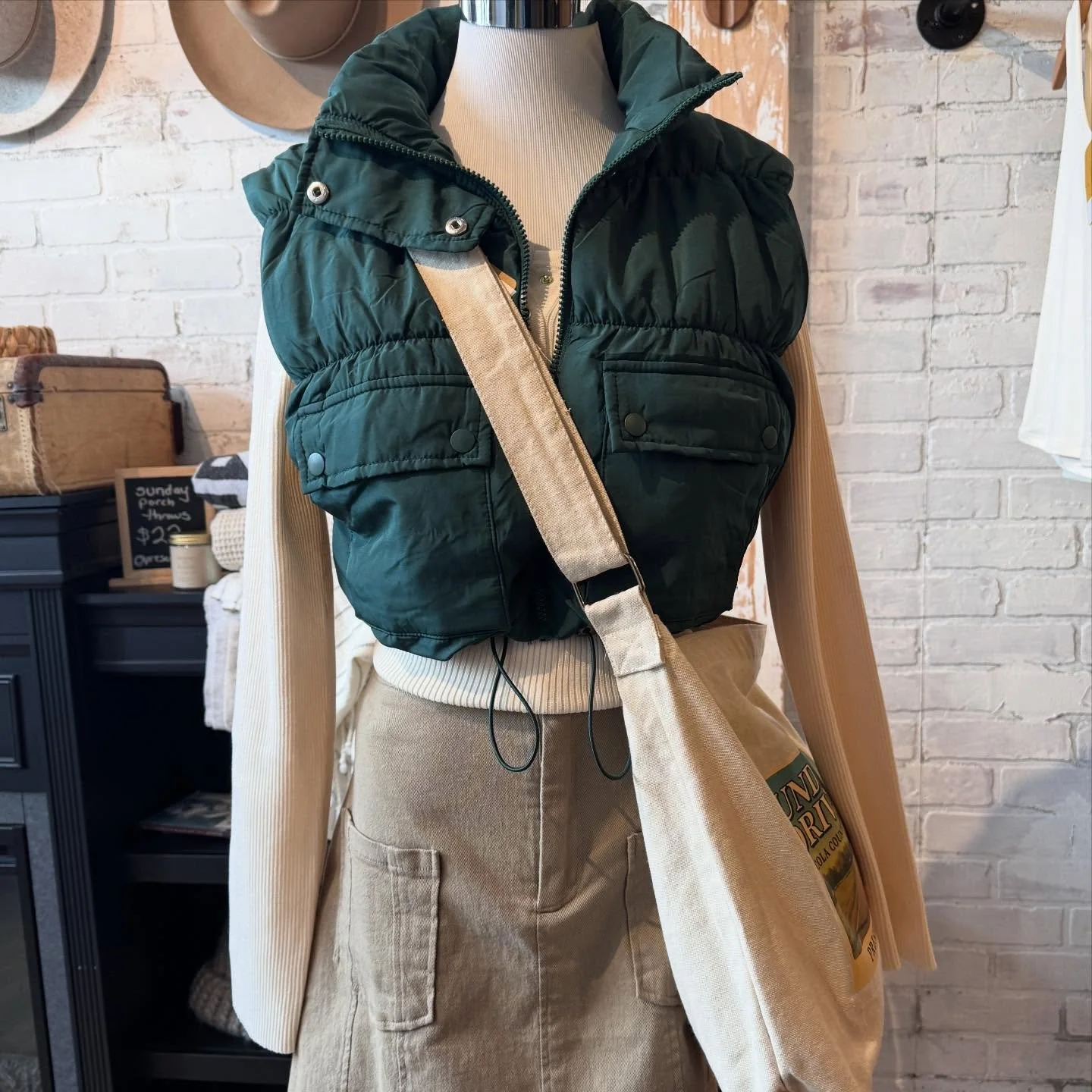 Congaree Vest, canvas tote, cozy layers. That&rsquo;s the post. #preserveandco #boutique #southcarolina